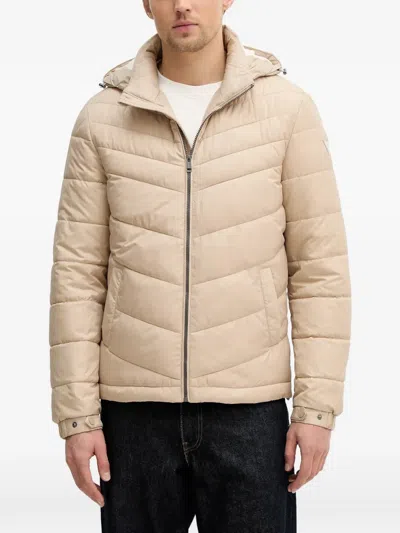 Guess Usa Hooded Quilted Jacket In Neutral