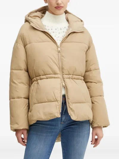 Guess Usa Hooded Quilted Puffer Jacket In Neutral