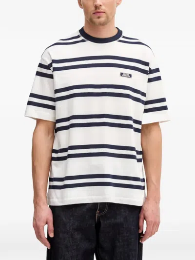 Guess Usa Horizontal-stripe Logo-patch T-shirt In White