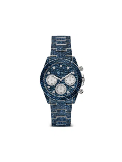 Guess Usa Iconic Denim Multi-function 38mm In Blue