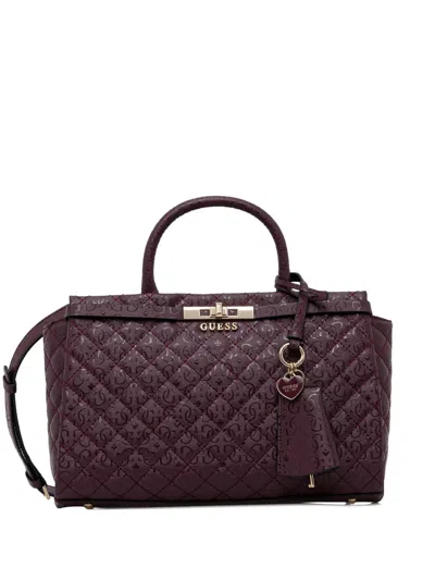 Guess Usa Idra 4g Quilted Heart Charm Tote Bag In Purple