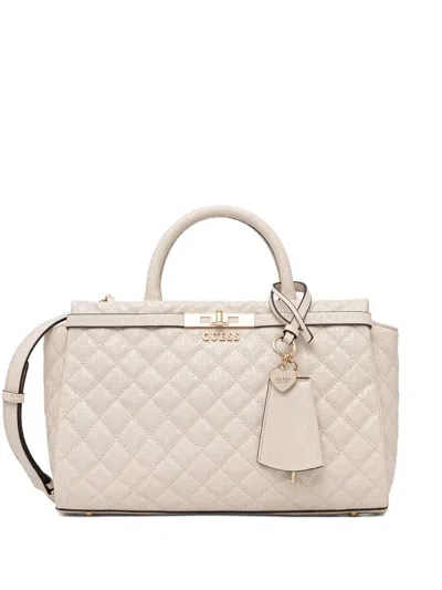 Guess Usa Idra Quilted Charm Tote Bag In Neutral