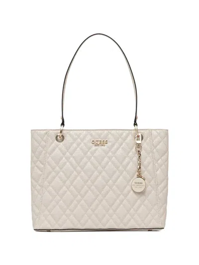 Guess Usa Isemay Logo-charm Quilted Tote Bag In White