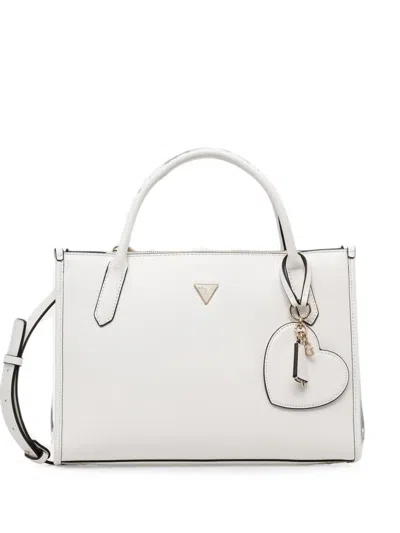 Guess Usa Isobel Logo-plaque Heart-charm Tote Bag In White