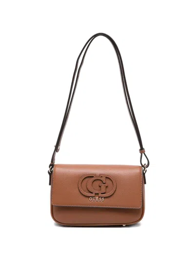 Guess Usa Isola Logo Leather Shoulder Bag In Brown