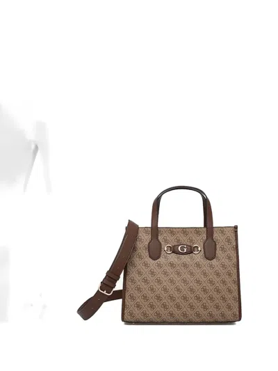 Guess Usa Izzy Logo-plaque Tote Bag In Brown