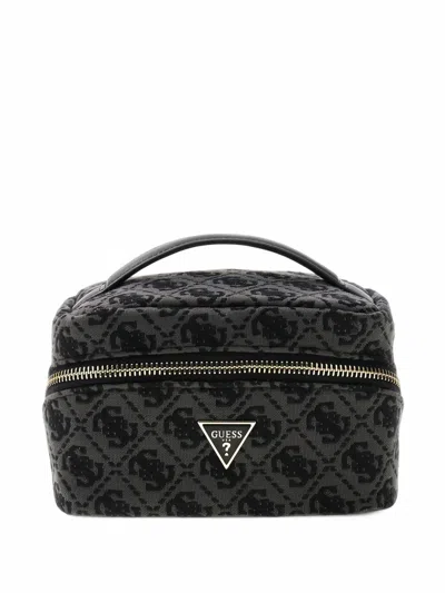 Guess Usa Jacquard Handle Beauty Bag In Black