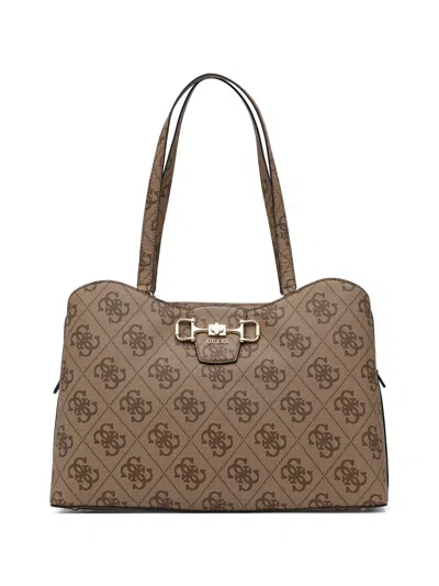 Guess Usa Jaine Logo-monogram Horsebit Tote Bag In Brown