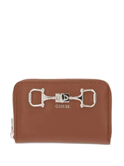 Guess Usa Janie Horsebit Logo-plaque Wallet In Brown
