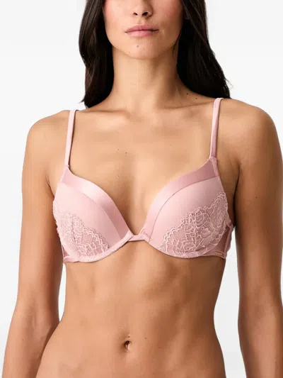 Guess Usa Jennifer Lace-panelled Push-up Bra In Animal Print