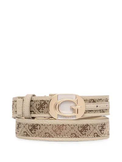 Guess Usa Jessa Monogram-print Logo-plaque Belt In Brown
