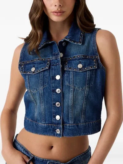 Guess Usa Jill Stud-embellished Denim Vest In Blue