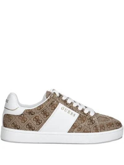 Guess Usa Jrone Monogram-canvas Sneakers In Brown