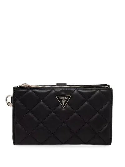 Guess Usa Juliet Quilted Logo-plaque Wallet In Black