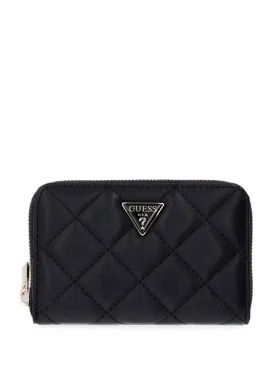 Guess Usa Juliet Quilted Logo-plaque Wallet In Black