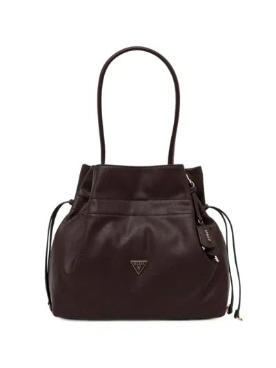 Guess Usa Karima Drawstring Logo-plaque Tote Bag In Brown