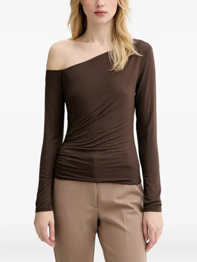 Guess Usa Kassade One-shoulder Long-sleeve Top In Brown