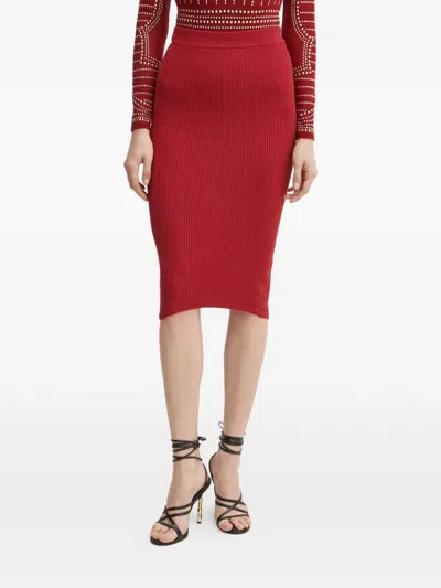 Guess Usa Katelyn Ribbed-knit Pencil Skirt In Red