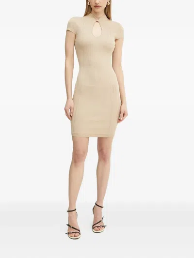 Guess Usa Keyhole-neck Ribbed Mini Dress In Neutral