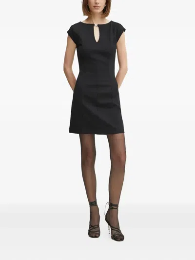 Guess Usa Keyhole-neck Short-sleeve Mini Dress In Black