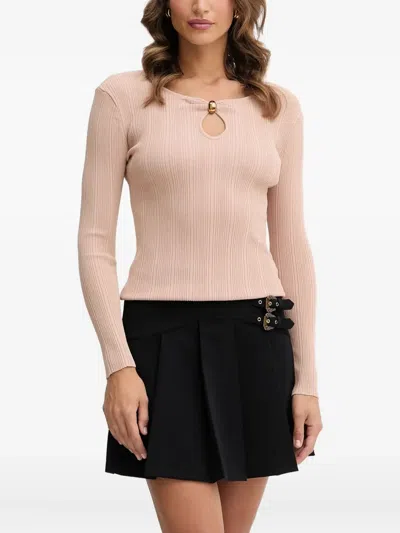 Guess Usa Keyhole Ribbed Top In Pink