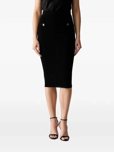 Guess Usa Knitted Button-detail Midi Skirt In Black