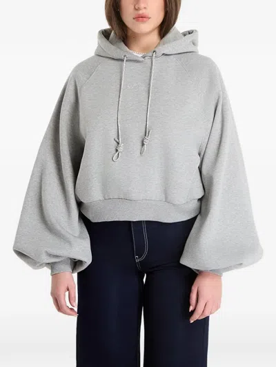 Guess Usa Krystal Balloon-sleeve Cropped Cotton Hoodie In Gray