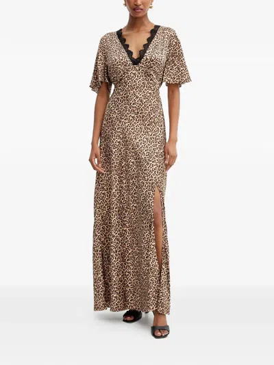 Guess Usa Lace-detail Animal-print Maxi Dress In Brown