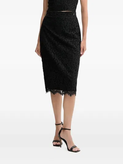 Guess Usa Lace-floral Midi Skirt In Black