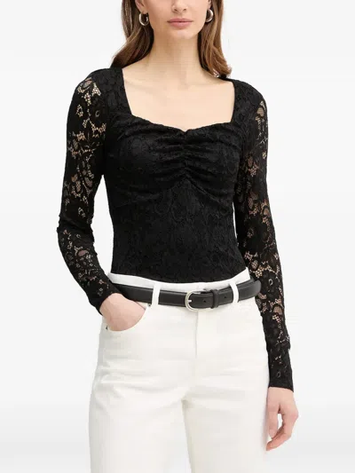 Guess Usa Lace Gathered Blouse In Black