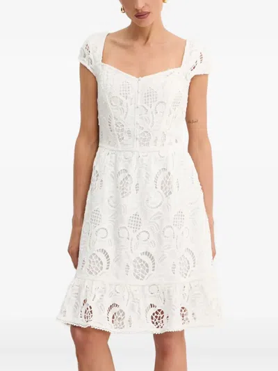 Guess Usa Lace-insert Button-front Mini Dress In White