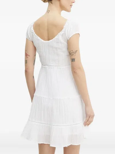 Guess Usa Lace-insert Tiered Mini Dress In White