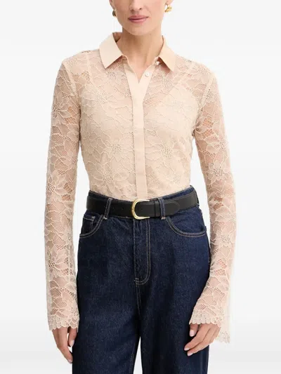 Guess Usa Lace Long-sleeve Blouse In Neutral