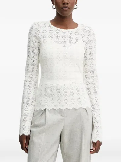 Guess Usa Lace Long-sleeved Top In White