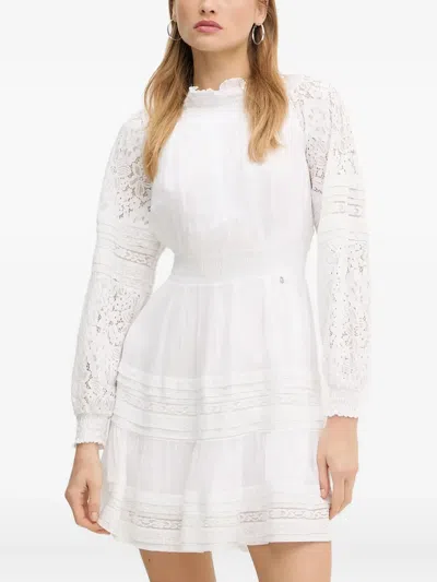 Guess Usa Lace-trimmed Mini Dress In White