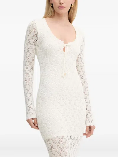 Guess Usa Lace-up Crochet Maxi Dress In White