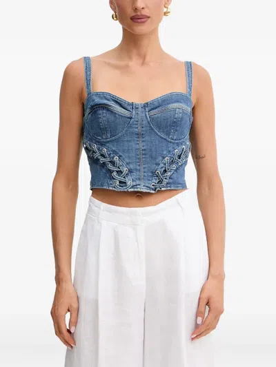 Guess Usa Lace-up Denim Top In Blue