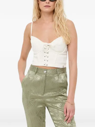 Guess Usa Lace-up Top In White