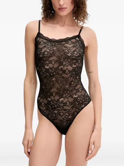 Guess Usa Lace-overlay Bodysuit In Black