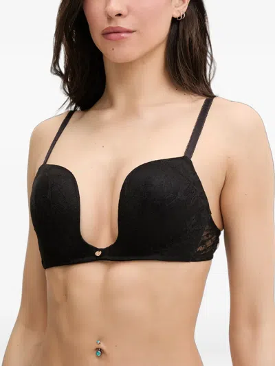 Guess Usa Lace-overlay Plunge Bra In Black