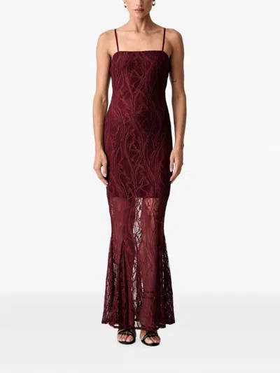 Guess Usa Lace-overlay Spaghetti-strap Dress In Burgundy