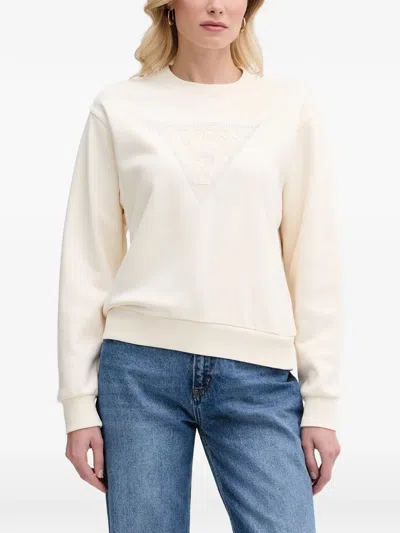 Guess Usa Lace-patchwork Logo-embellished Sweatshirt In Neutral