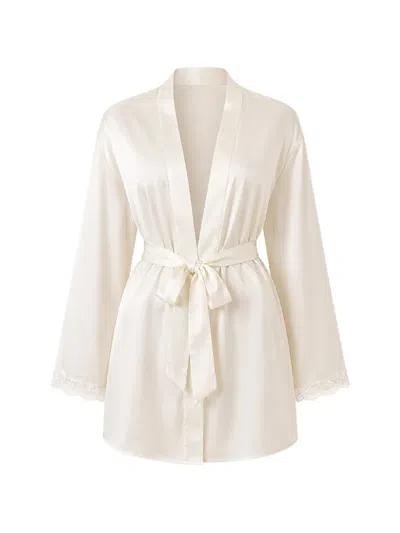 Guess Usa Lace-trim Dressing Gown In Neutral