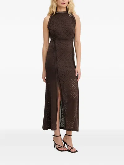 Guess Usa Lace-trim Open-back Midi Dress In Black