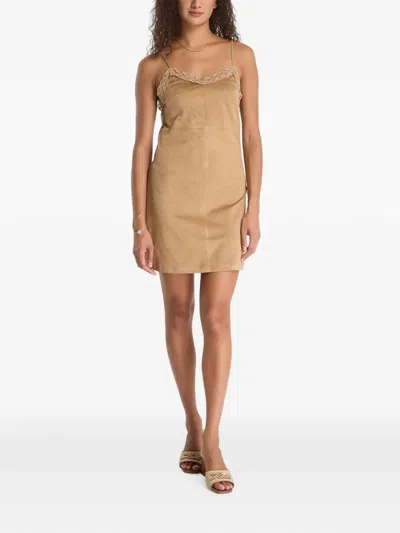 Guess Usa Lace-trim Spaghetti-strap Mini Dress In Brown