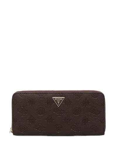Guess Usa Large Blake Logo-embossed Zip-around Wallet In Brown