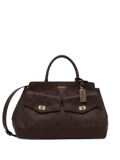 Guess Usa Large Blake Logo-plaque Tote Bag In Brown