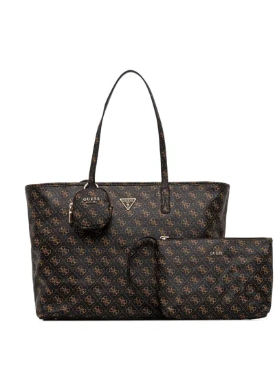Guess Usa Large Monogram-pattern Tote Bag In Brown