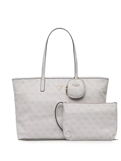 Guess Usa Large Power Play Ii Monogram-print Logo-plaque Tote Bag In Grey