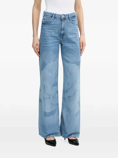 Guess Usa Laser-print Wide-leg Jeans In Blue